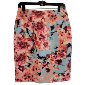 2/$18 Fenn Wright Manson Pencil Knee Length Skirt Petite Floral Blue Pink